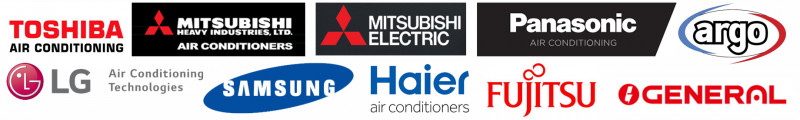 Klimaanlagen-Hersteller bei MAYWAY: Toshiba, Mitsubishi, Panasonic, LG, Samsung, Haier, Argo, Fujitsu