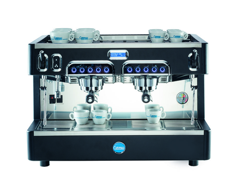 Carimali Cento Espressomaschine schwarz, 2-gruppig, Frontansicht